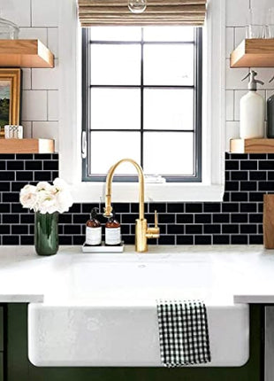 (10-Sheets) Peel and Stick Subway Tile Stickers, Self Adhesive Wall Tiles, Stick on Tile Splashback for Kitchen & Bathroom Black