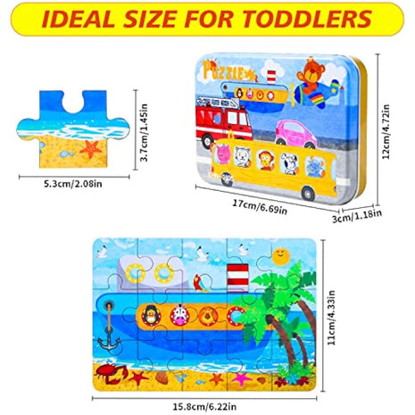 BBLIKE Puzzles Jigsaws for 2 3 4 Year Old - Pack of 4 Puzzles Toy in a Box for Age 2-5, Travel Games for on Plane Educational Learning Birthday Gift Present for Children Boys Girls (Transportation)