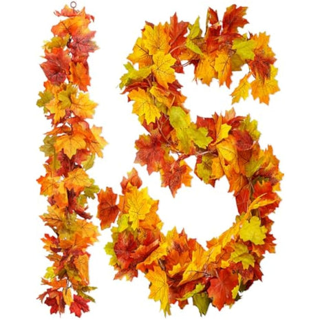 2 Pack Artificial Autumn Maple Leaves Vines Decorations, 5.9Ft/Piece Fall Leaf Garland Hanging Plant with Hooks, Thanksgiving Halloween Decor for House Garden Wall Doorway Fireplace Autumn Decoration
