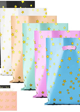 BOENFU 60 Pcs Party Gift Bags With Thank You Stickers - 6 Colors Starry Goodie Favor Treat Bags With Handle for Christmas, Halloween, Birthday, Wedding