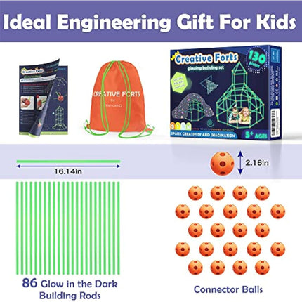130 Pcs Fort Building Kit for Kids - Glow in the Dark, Kids Construction Toys for Age 5-10, DIY Den Building Kit for Boys & Girls, STEM Building Toys - Creative Fort, Play Tent Outdoor
