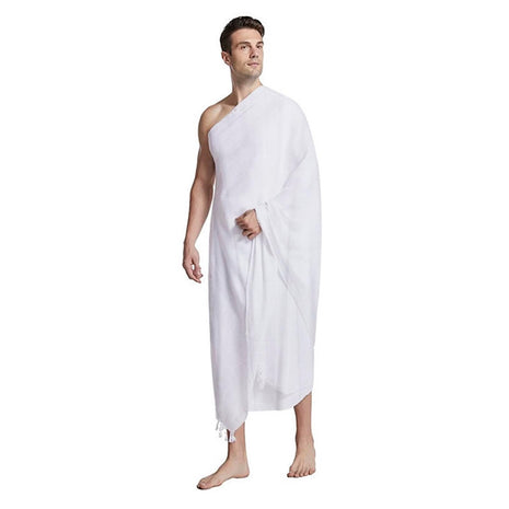 2PCS Ihram Ehram Ahram for Men for Hajj Umrah Men Pilgrimage Clothing Muslim Prayer Shawl White Prayer Wrap Arab Ihram Towel Embossed Hajj Attire, 43?