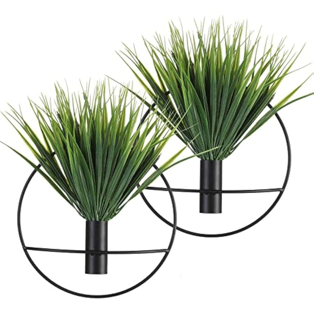 Pretty Jolly Wall Decor, Wall Metal vase Decoration Holder, Wall-Mounted Artificial Flowers, Black Wall Decor Fake Wheat 2 Pack, Wall Art Artificial Greenery, Farmhouse, Boho