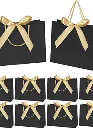 10pcs Gift Bag With Gold Ribbin Luxury Paper Party bag With Handles For Wedding Birthday Baby Shower Halloween Christams((32 * 25 * 10cm, Black)