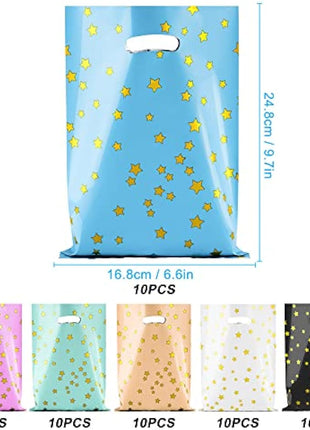 BOENFU 60 Pcs Party Gift Bags With Thank You Stickers - 6 Colors Starry Goodie Favor Treat Bags With Handle for Christmas, Halloween, Birthday, Wedding