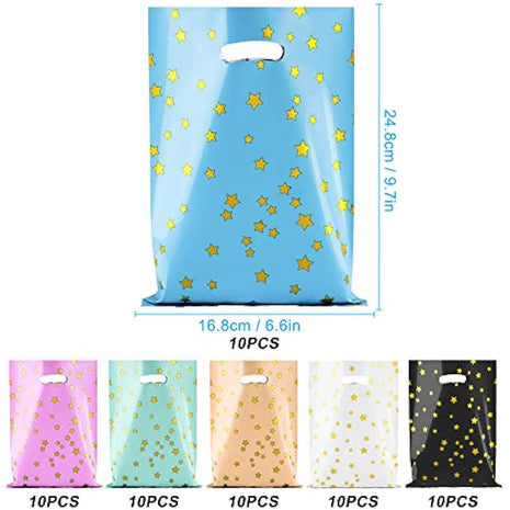 BOENFU 60 Pcs Party Gift Bags With Thank You Stickers - 6 Colors Starry Goodie Favor Treat Bags With Handle for Christmas, Halloween, Birthday, Wedding