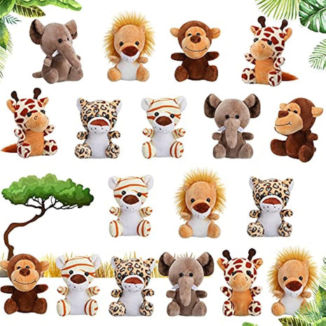 18 Pieces Small Safari Stuffed Animals 4.8 Inch Mini Jungle Animal Plush Toys Cute Zoo Stuffed Small Plush Set for Safari Themed Baby Shower Birthday Party Favors Teacher Student Award(Delicate Style)