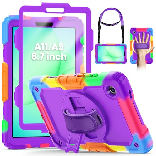 SEYMCY Kids Case for Samsung Galaxy Tab A11/ A9 8.7 Inch 2025/2023, Full Body Shockproof with Screen Protector, 360? Rotating Hand Strap & Stand,