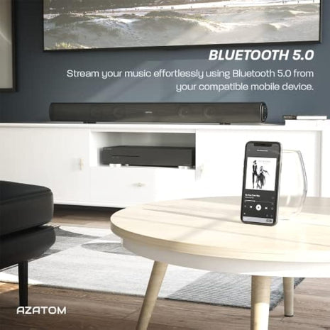 AZATOM Soundbar with Built-In Subwoofer | 180W Surround Sound | Bluetooth, Large Remote & Optical Cable Included | Home Theatre Audio System Perfect for Living Rooms and Bedrooms Studio Eclipse