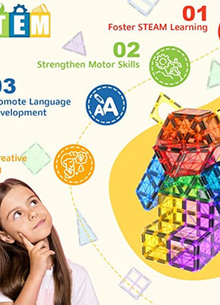 60 PCS Magnetic Building Tiles STEM Magnetic Blocks Sensory Toys Kids Games Magnet Building Toys for Boys and Girls Aged 3+, Kids Brain Development Preschool Kindergarten Toddler Toys