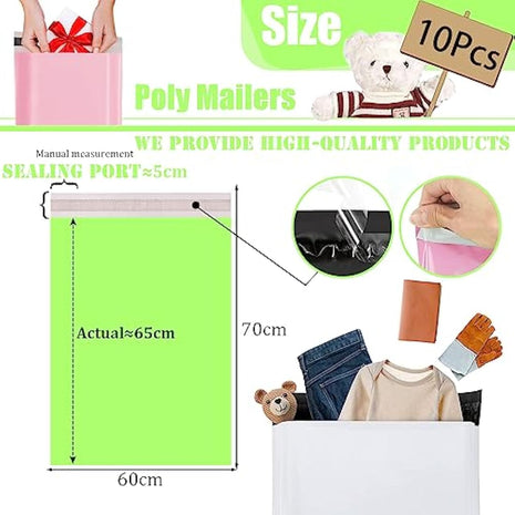 10pcs 60x70cm Green Vinted Postage Bags Mailing Bags for Clothes,Mailing Poly Postal Self Seal Bags,Large Parcel Shipping Bags Strong Packaging Bags Delivery Bags Plastic Envelopes for Posting Clothes