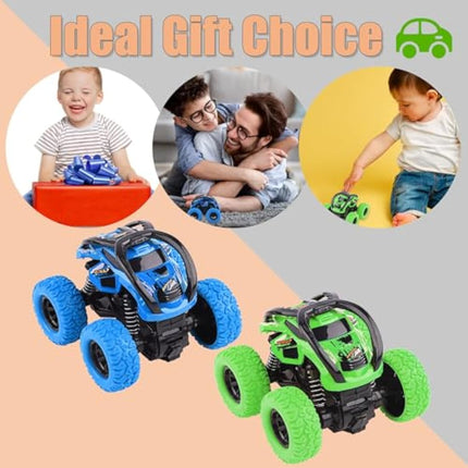2 Pack Toy Cars For Toddlers 2+， 360 Degree Rotation Push And Go Vehicle, Kids Pull Back Cars Racing Game Toys Gift For 3 4 5 6 Toddler (Blue+Green)