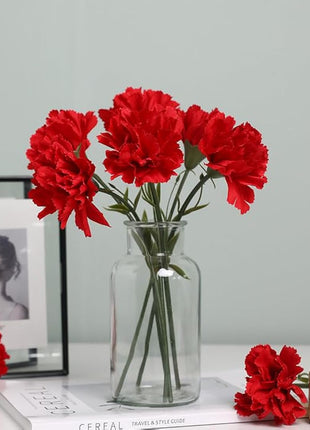 11 Inch Bouquets 10 Stem Carnations,Outdoor UV Resistant No Fade Artificial Flower,Mini Carnation Silk Petals Fake Flowers Forever Plants for Photo Props Home Party and Wedding Decor (Red-10)