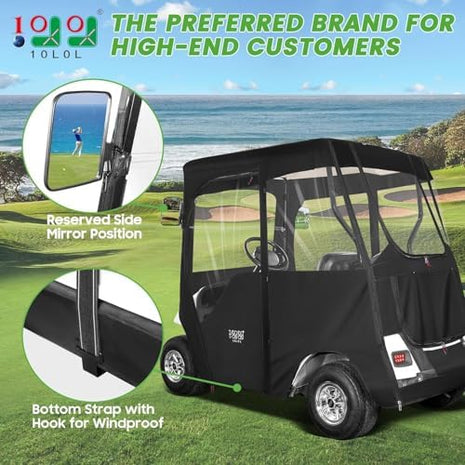 10L0L Golf Cart Deluxe Driving Enclosure 2 Passenger Fits EZGO TXT & RXV Golf Cart Only, Heavy Duty 600D Waterproof Portable Drivable Golf Cart Storage Cover Enclosure - Black