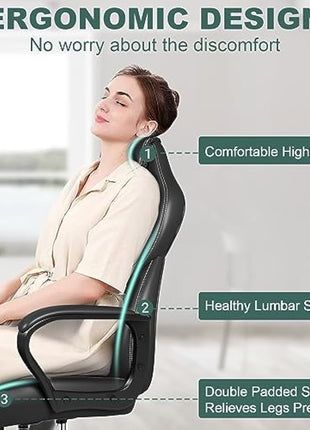 BASETBL Office Chair Executive Chair, High Back Racing Style Ergonomic Swivel Chair for Home Gaming Business, Lumbar Support PU Leather Adjustable Height Durable Comfy Chair Easy to Assemble (Red)