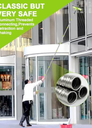 3.6 Meters Window Cleaning Kit Extra Long 2in1 Cleaner Equipment, Professional Window Squeegee Glass Cleaning Tool with Spare Microfiber Cloth Squeegee Strips, Screw-on Type