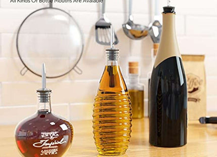 Drink Pourers Stainless Steel with Stoppers for Oils, Whiskey, Cocktails 12 Pack