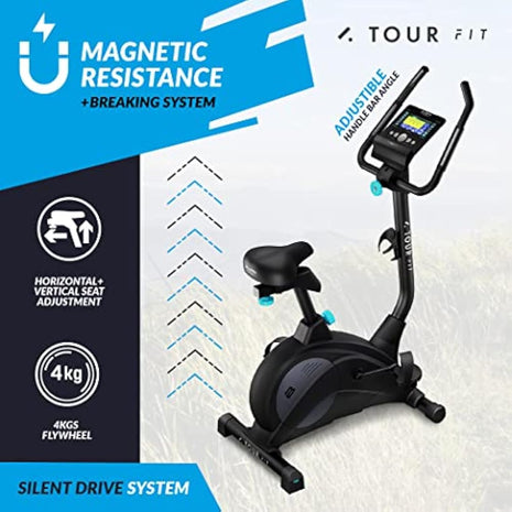 Bluefin Fitness Tour FIT Exercise Bike | Exercise Bikes Home Use | Pulse Sensor | Kinomap Compatible | Cycling Machine | LCD Console | Magnetic Resistance Exercise Bike