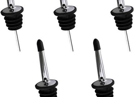 Drink Pourers Stainless Steel with Stoppers for Oil, Whiskey & Cocktails 5PK