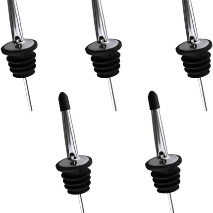 Drink Pourers Stainless Steel with Stoppers for Oil, Whiskey & Cocktails 5PK
