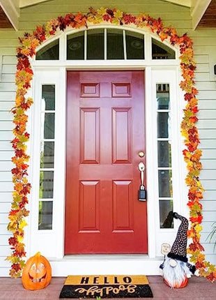 2 Pack Artificial Autumn Maple Leaves Vines Decorations, 5.9Ft/Piece Fall Leaf Garland Hanging Plant with Hooks, Thanksgiving Halloween Decor for House Garden Wall Doorway Fireplace Autumn Decoration