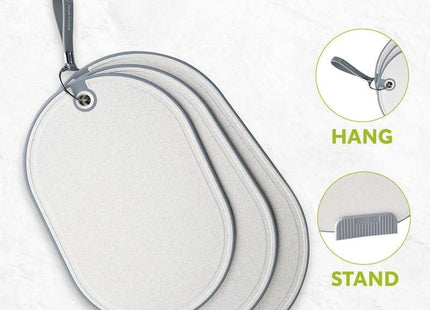 Grey Plastic Chopping Board Set 3-Piece - Non Slip, Handles, Kitchen Prep