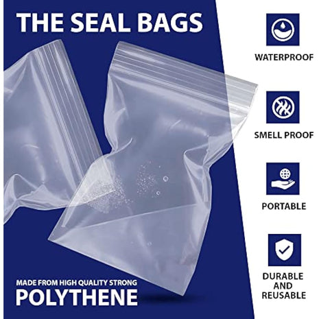 100 Grip Seal Bags 10" x 14" | Reusable Strong Zip Lock | Clear Resealable Plastic Bags | Polythene Packaging for Food Storage, Jewellery - by Sabco (10" x 14")