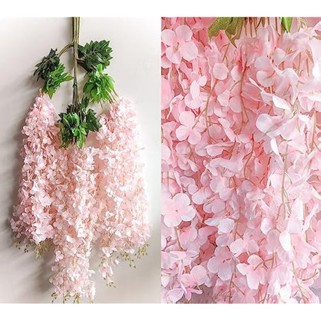 12 Packs Artificial Wisteria Flowers Vine Fake Wisteria Garland Flower Garlands Artificial Hanging Flowers for Decoration Garden Party Outdoor Wedding Decoration (Pink-Dense)