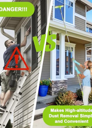 3.6 Meters Window Cleaning Kit Extra Long 2in1 Cleaner Equipment, Professional Window Squeegee Glass Cleaning Tool with Spare Microfiber Cloth Squeegee Strips, Screw-on Type