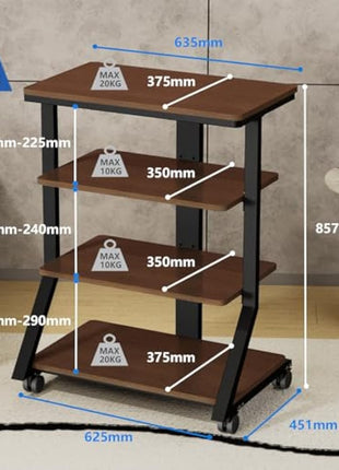 5Rcom HiFi Racks and Stands Audio Rack Cabinet AV Shelf Movement Stand 4 Tiers Wooden Shelves for Turntable Record Player DVD Entertainment Unit Multifunctional Height Adjustable Load Capacity 54KG