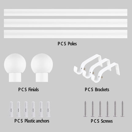 16/19mm Dia 120-210cm Extendable Curtain Pole Set, White, Ball Finials 48-84inch