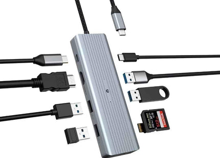 OOTDAY Multiport 10 in 1 USB C Docking Station HDMI TF Reader USB Ethernet Grey