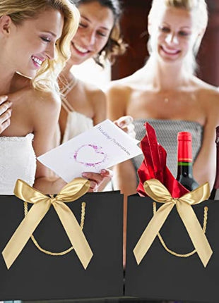 10pcs Gift Bag With Gold Ribbin Luxury Paper Party bag With Handles For Wedding Birthday Baby Shower Halloween Christams((32 * 25 * 10cm, Black)
