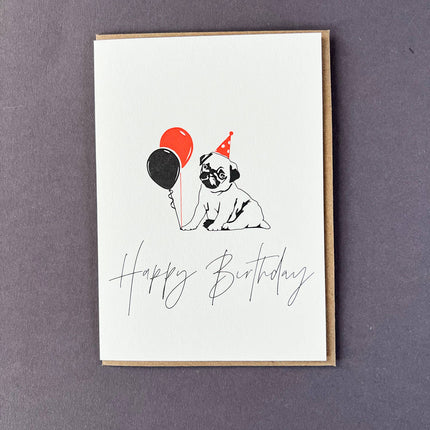 Pug Letterpress Birthday Card