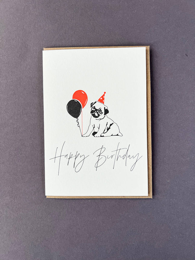 Pug Letterpress Birthday Card