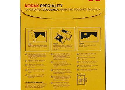 Kodak Speciality Assorted 150 Micron Coloured A4 Laminating Pouches - Pack of 12