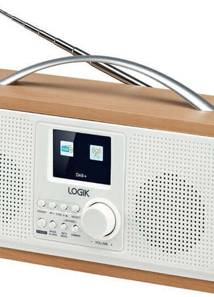 LOGIK L45DABW23 PORTABLE DAB+ FM RADIO MAINS OR BATTERY WHITE & BROWN 2.4" TFT