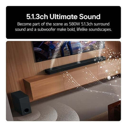 LG US80TR SOUNDBAR HOME CINEMA 5.1.3 WIRELESS SUBWOOFER 580W 4K DOLBY ATMOS HDMI