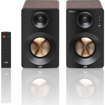 JVC XS-D629BM 2.0 CHANNEL BLUETOOTH BOOKSHELF SPEAKERS 60W WALNUT RCA USB PCM