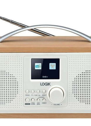 LOGIK L45DABW23 PORTABLE DAB+ FM RADIO MAINS OR BATTERY WHITE & BROWN 2.4" TFT
