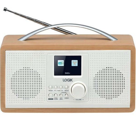 LOGIK L45DABW23 PORTABLE DAB+ FM RADIO MAINS OR BATTERY WHITE & BROWN 2.4" TFT