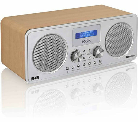 LOGIK L75DAB20 PORTABLE DAB+ FM BLUETOOTH 5.0 RADIO SILVER & WOOD USB