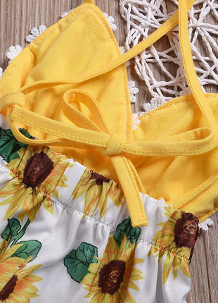 Children's Clothing Girls Baby Jumpsuits Children Sunflower Sling Lace Jumpsuit