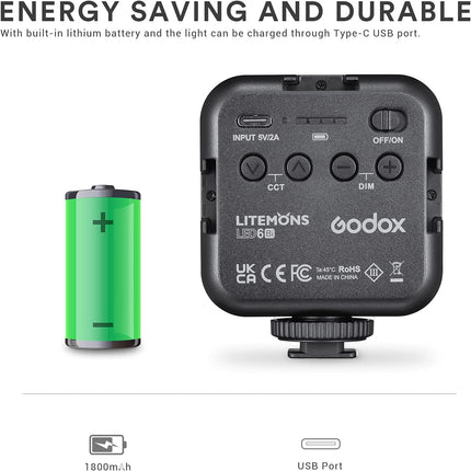 Godox LITEMONS LED6Bi Mini LED Video Light, CRI95, 3200K-6500K, Zoom & Meetings