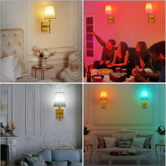 Lightsjoy 2x Rechargeable RGB Wall Lights – Gold Cordless Sconces with Remote