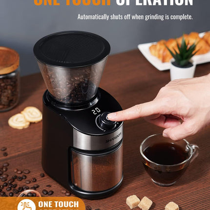 Coffee Grinder Burr Electric 25 Grind Settings with Digital Timer Black Shardor