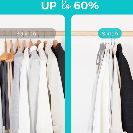 HOUSE DAY 60-Pack Grey Velvet Hangers, Non-Slip, Space-Saving, 360° Rotating