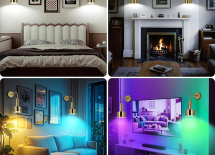 Lightsjoy 2x Rechargeable Wall Lights RGB Dimmable with Remote – Gold Finish