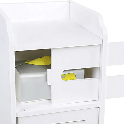 Small Bathroom Cabinet White 3 Tier Freestanding Tissue Box Storage Ejoyous