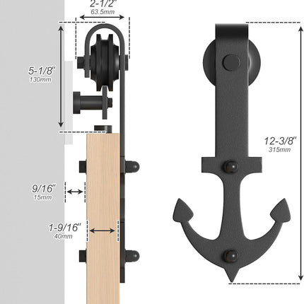 Sliding Barn Door Kit 5FT Heavy Duty Anchor Shaped Black Track SANKEYTEW